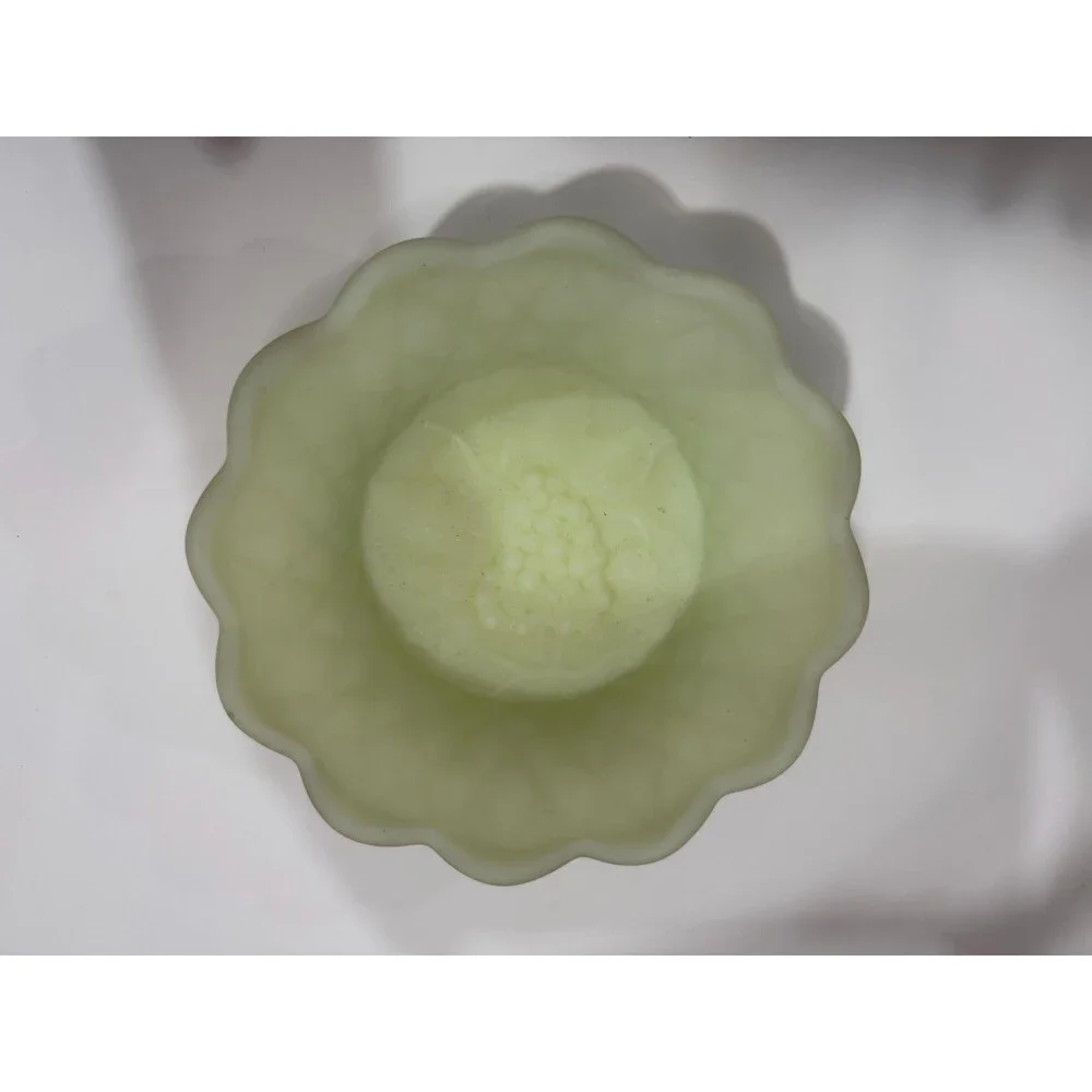 Vintage Fenton Custard Lime Frosted Flower Bowl Glass Ruffled Uranium